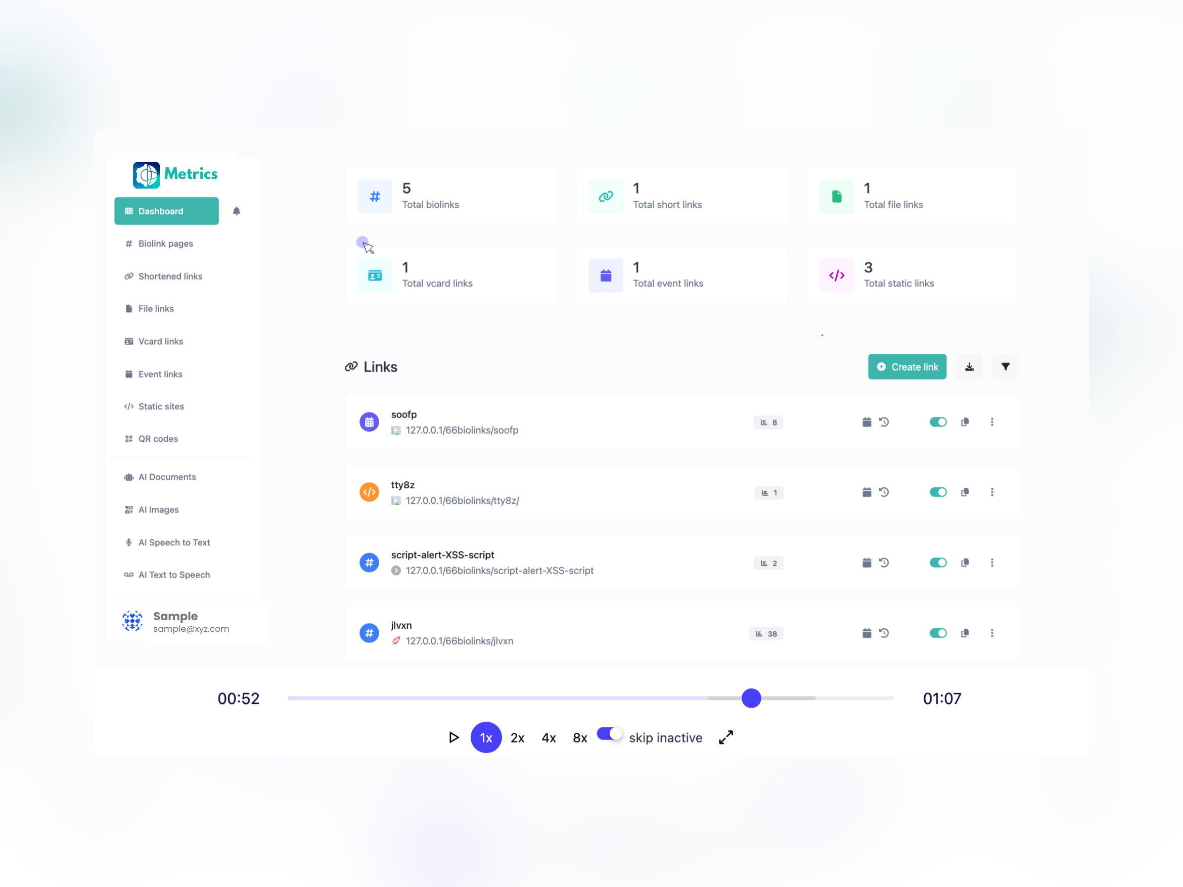 Screenshot of the app session replay page